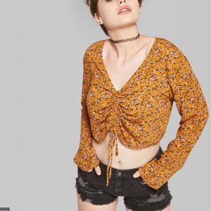 Floral Long Sleeve Ruched Front Blouse -79-103